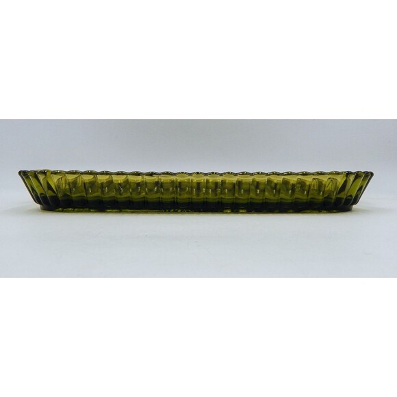 Indiana Glass Olive Green Divided Relish Tray Platter Snack Plate Fruit Design - Picture 6 of 7